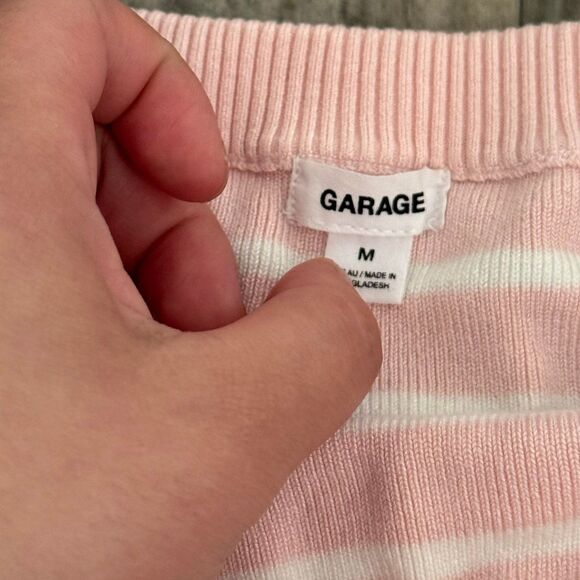 Garage Short Sleeve Off Shoulder Sweater coquette pink striped - Picture 3 of 6